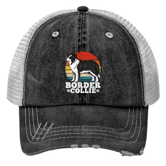 Border Collie Dog Lover Retro Print Trucker Hats