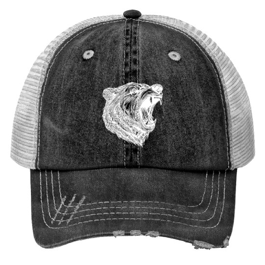 Wild Bear's Head With Sharp Teeth Print Trucker Hats