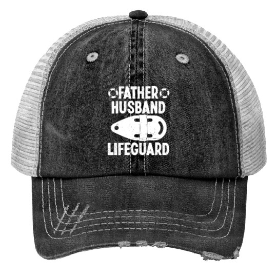 Father husband lifeguard swimming pool guard Print Trucker Hats