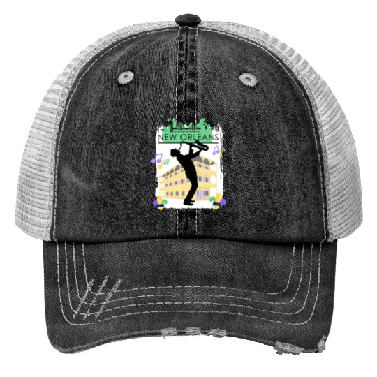 Mardi Gras New Orleans Louisiana City Jazz Music Print Trucker Hats
