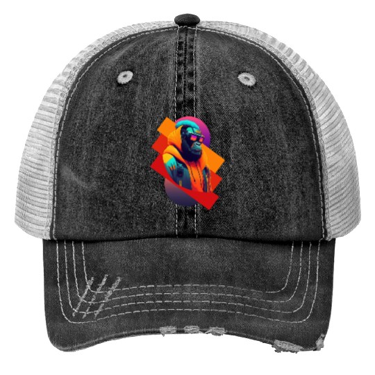 The Future of Fashion: Ape in Tech Wear gori Print Trucker Hats