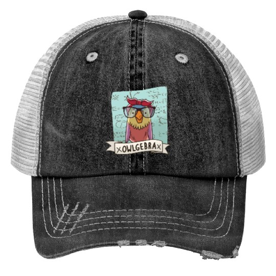 Owlgebra Owl Nerd Math Teacher Print Trucker Hats