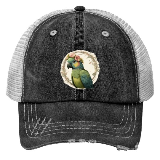 Watercolor Parrot Hahn's Macaw Bird Flower Crown P Print Trucker Hats