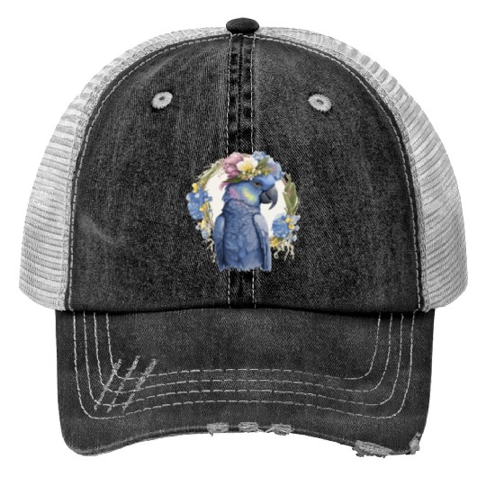 Cute Hyacinth Macaw Parrot Bird Flower Crown Pet B Print Trucker Hats