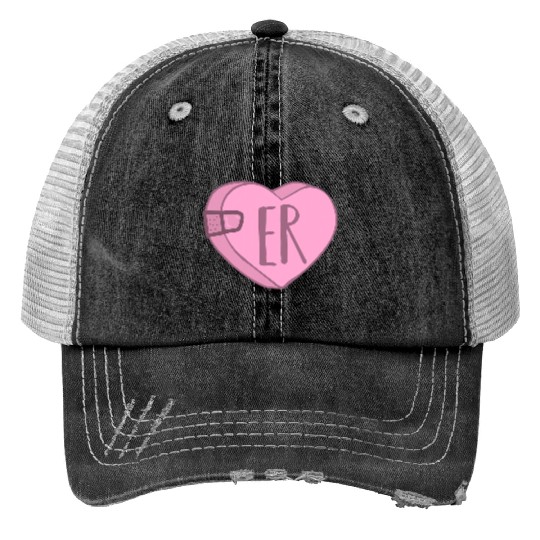 Cute ER Nurse Candy Heart for Valentines Day Scrub Print Trucker Hats