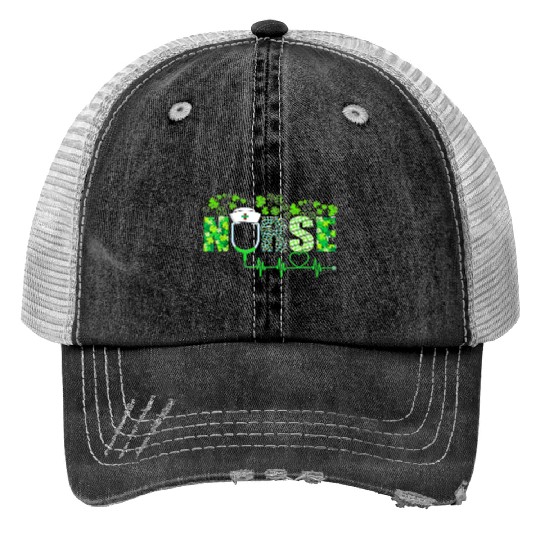 Irish Nurse Shamrock Stethoscope St Patricks Day Print Trucker Hats