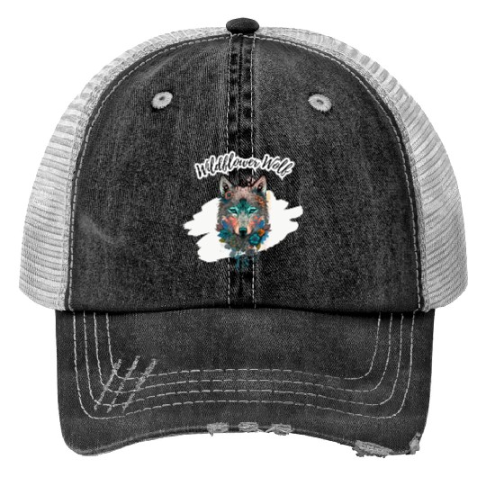 Wildflower Wolf Print Trucker Hats
