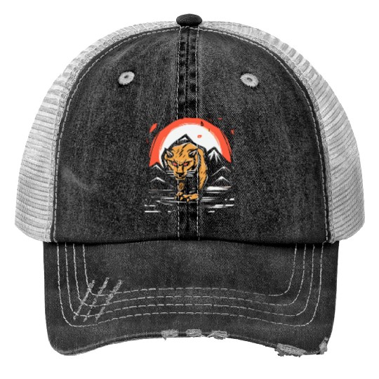 zen cartoons japan tiger mountains Print Trucker Hats