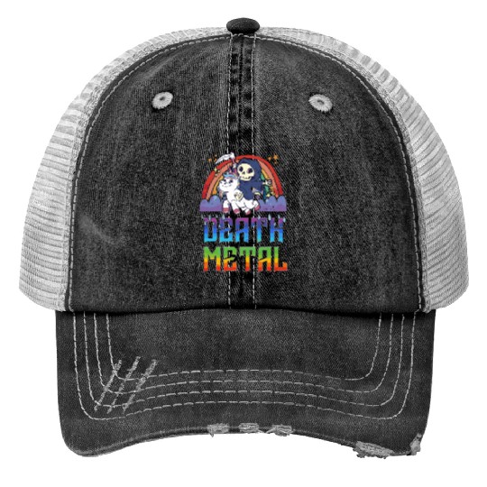 Death Metal & Unicorn Rainbow Print Trucker Hats