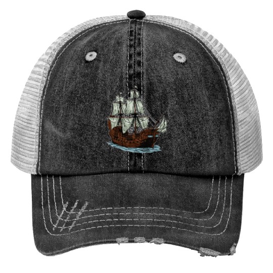 Columbus Day 1492 Ship Print Trucker Hats