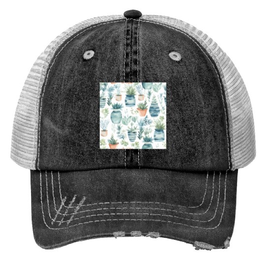 Watercolor Coastal Plants Print Trucker Hats