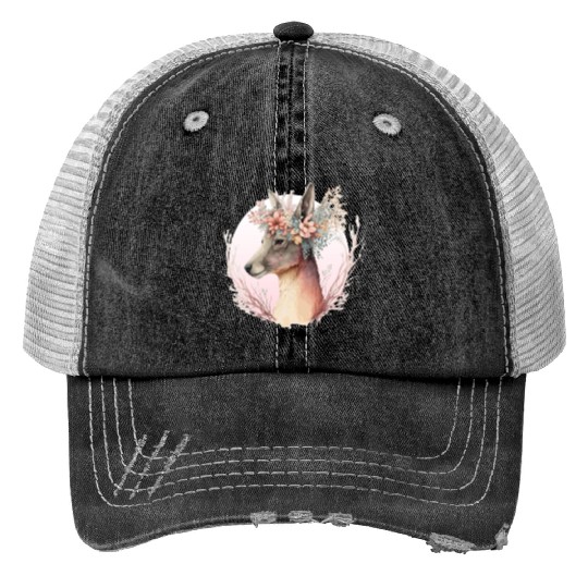 Watercolor Kangaroo Flower Crown Australian Animal Print Trucker Hats