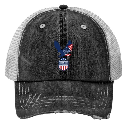 Happy Memorial Day Thank you Veterans American Print Trucker Hats