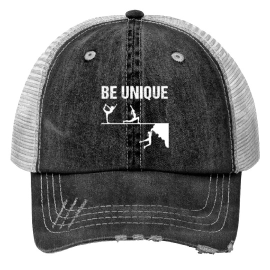 Be Unique Rock Climbing Girl Motivational Design Print Trucker Hats