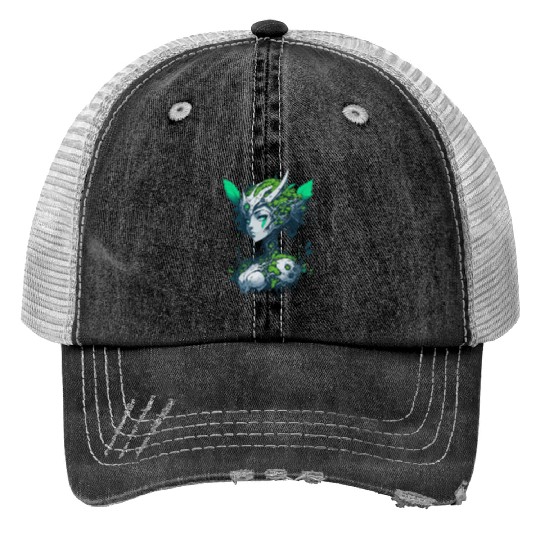 Nymph Girl, SciFi Fantasy Anime Cyberpunk Dryad Print Trucker Hats