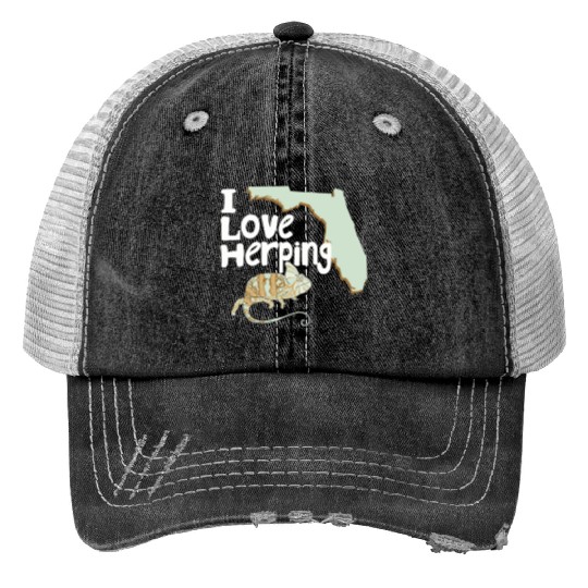 Florida Chameleon I Love Herping Print Trucker Hats