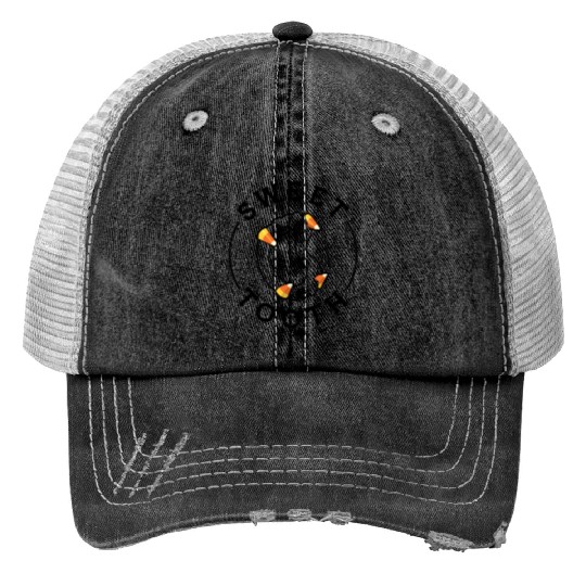 Halloween Candy Corn Fangs Sweet Tooth Print Trucker Hats