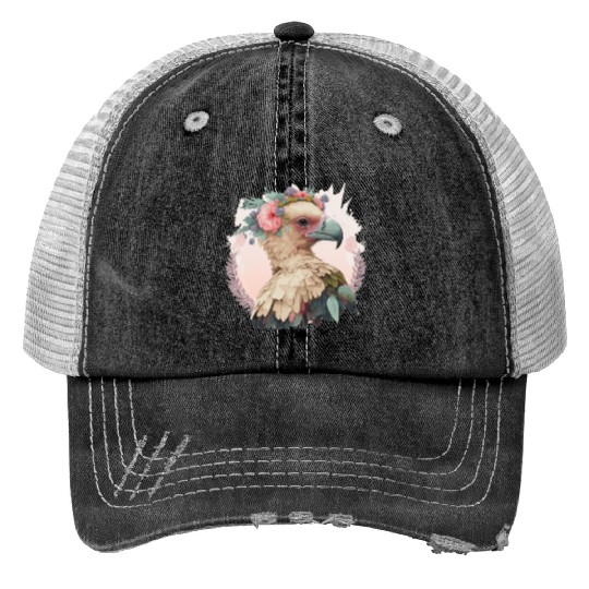 Cute Vulture Bird Flower Crown Floral Wild Birds Print Trucker Hats