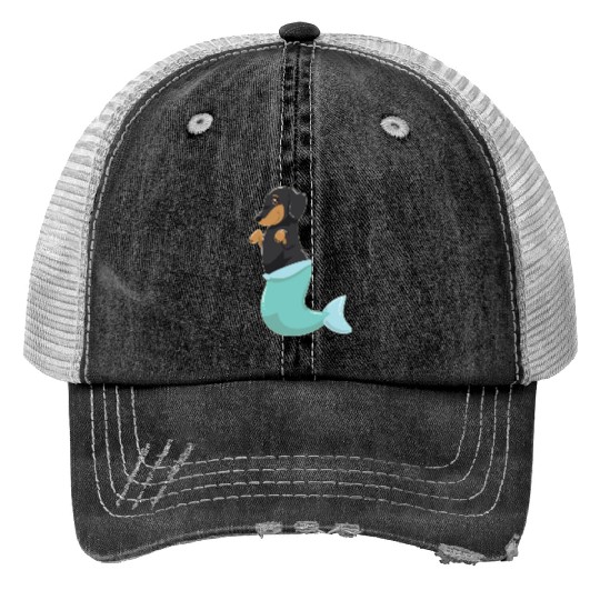 Dachshund Mermaid Cute Weiner Dog With Mermaids Print Trucker Hats