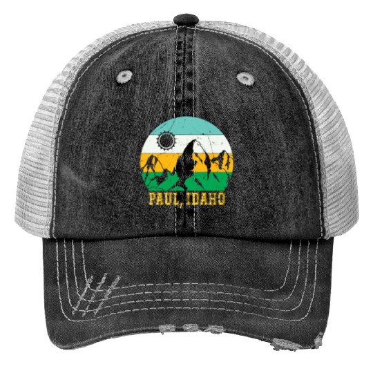 Idaho Mountain Hiking Souvenir Paul Mountain Trip Print Trucker Hats