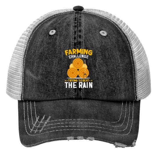 Farming Challenge To Beat Rain Funny Farmer Farm Print Trucker Hats