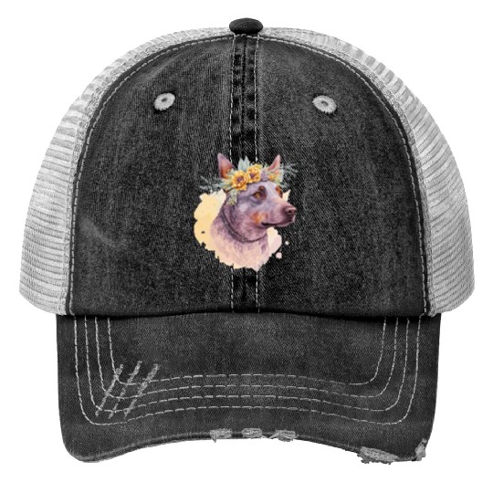Cute Australian Cattle Dog Flower Crown Pet Dog Fl Print Trucker Hats