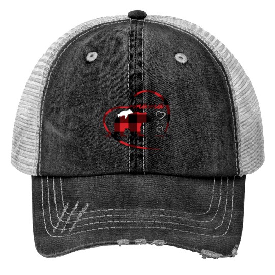 Red Buffalo Plaid Mama Bear 1 Cub Heart For Mom Print Trucker Hats