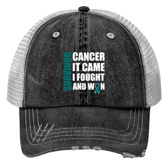 Ovarian Cancer Fight Cancer Ribbon Print Trucker Hats