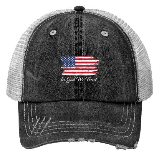 In God We Trust Us Flag Patriotic Print Trucker Hats