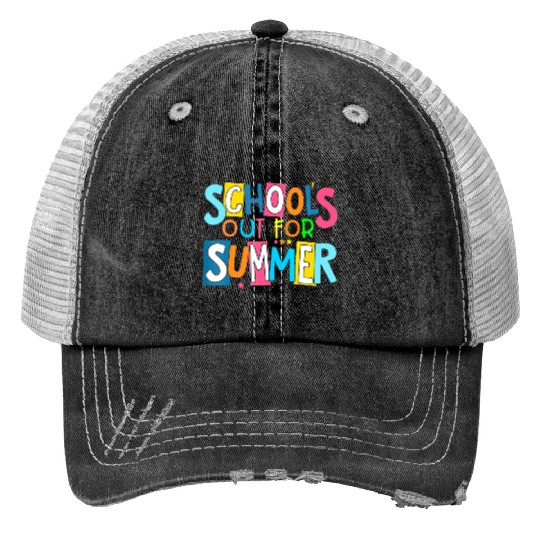 Last Day Of School Schools Out For Summer Teacher Print Trucker Hats