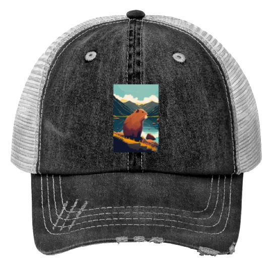 Capybara Nature Capibara Print Trucker Hats