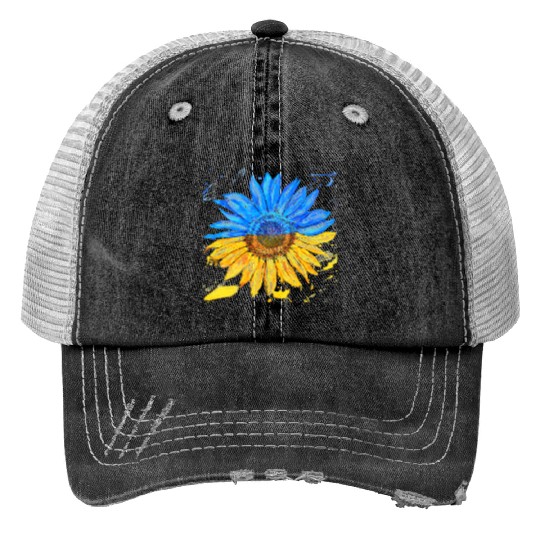 Ukraine Flag Sunflower Ukrainian Support Print Trucker Hats