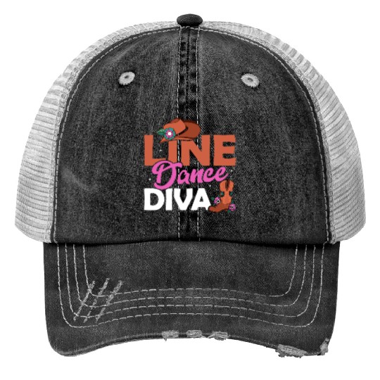 Line Dance Diva Country Music Western Print Trucker Hats