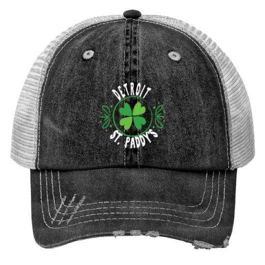Detroit St PatricDay St Paddys 313 Area Code Print Trucker Hats