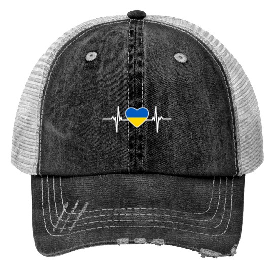 Ukraine Ukraine Flag Heart Beat Ukraine Print Trucker Hats
