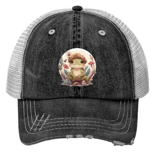 Cute Cottagecore Baby Frog Toad Frog Lovers Print Trucker Hats