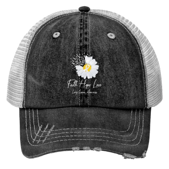White Flower Ribbon Faith Hope Love Lung Cancer Aw Print Trucker Hats