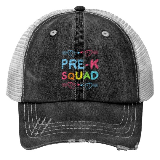 Pre - K Squad Preschool Teacher Back To School Print Trucker Hats
