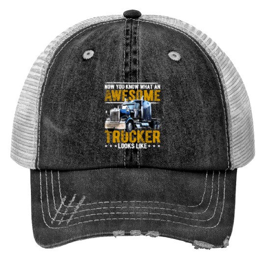 Awesome Trucker Big Rig Semi-Trailer Truck Driver Print Trucker Hats