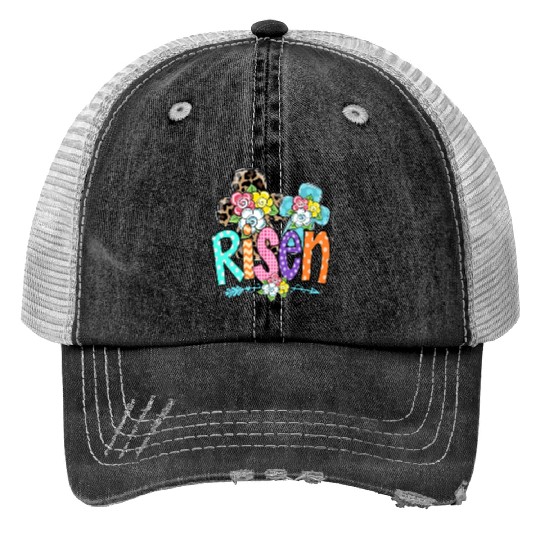 Happy Easter For Christian Mom He Is Risen Leopard Print Trucker Hats