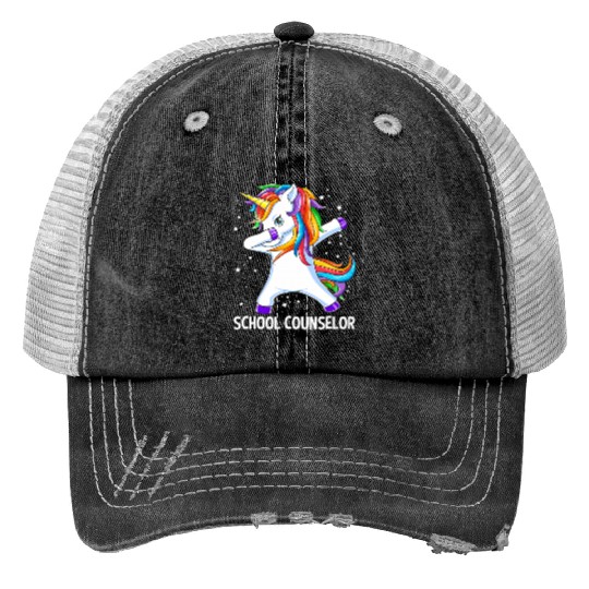 School Counselor Dabbing Unicorn Back To School Fu Print Trucker Hats