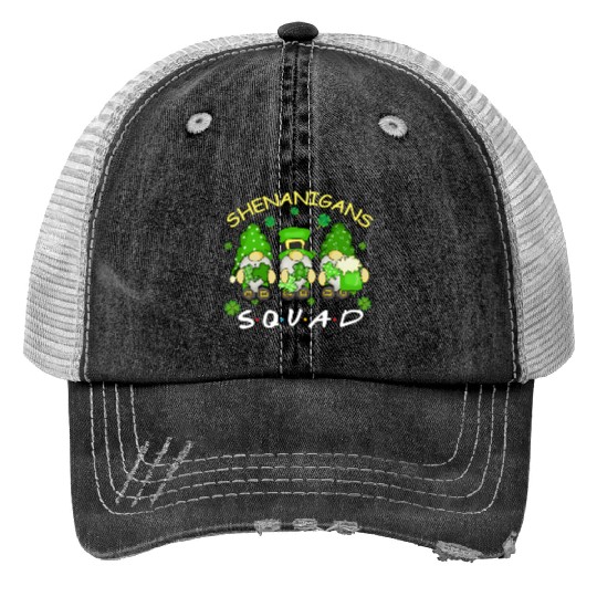 St Patrick'S Day Shenanigans Squad Three Gnomes Print Trucker Hats