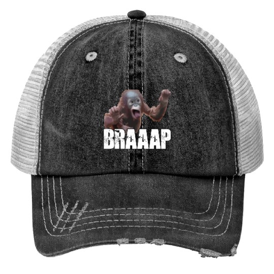 Braaap Monkey Face Riding A Motocross Print Trucker Hats