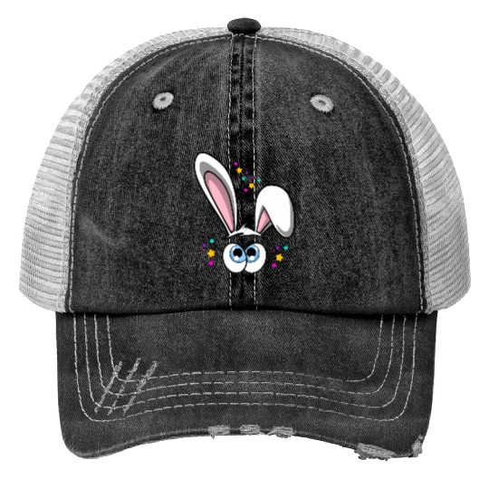 Easter Bunny With Eyes Print Trucker Hats