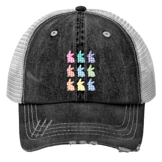 Easters For Plaid Easter Bunny Gingham Print Trucker Hats