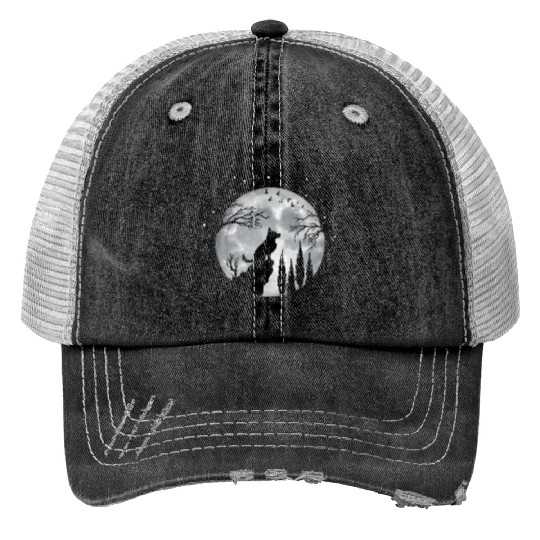 German Shepherd Dog Full Moon At Night German Print Trucker Hats