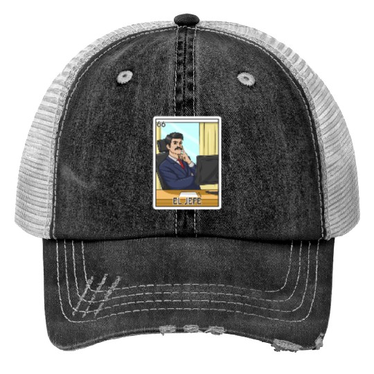 El Jefe The Boss Card Mecan Lottery The Chief Print Trucker Hats