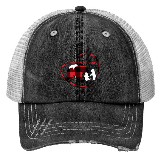 Mama Bear 3 Cubs Red Buffalo Plaid Heart For Mom Print Trucker Hats