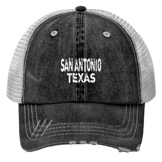 San Antonio Texas Distressed Print Trucker Hats