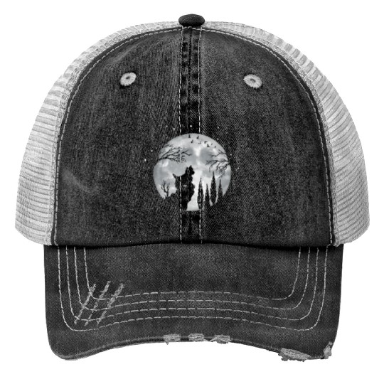 Yorhire Terrier Full Moon At Night Pet Print Trucker Hats